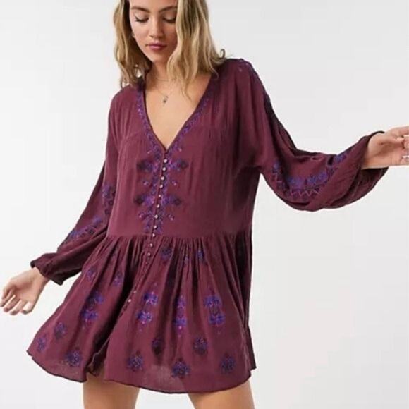Free People Arianna Embroidered Flowing Tunic Dress - Picture 1 of 12